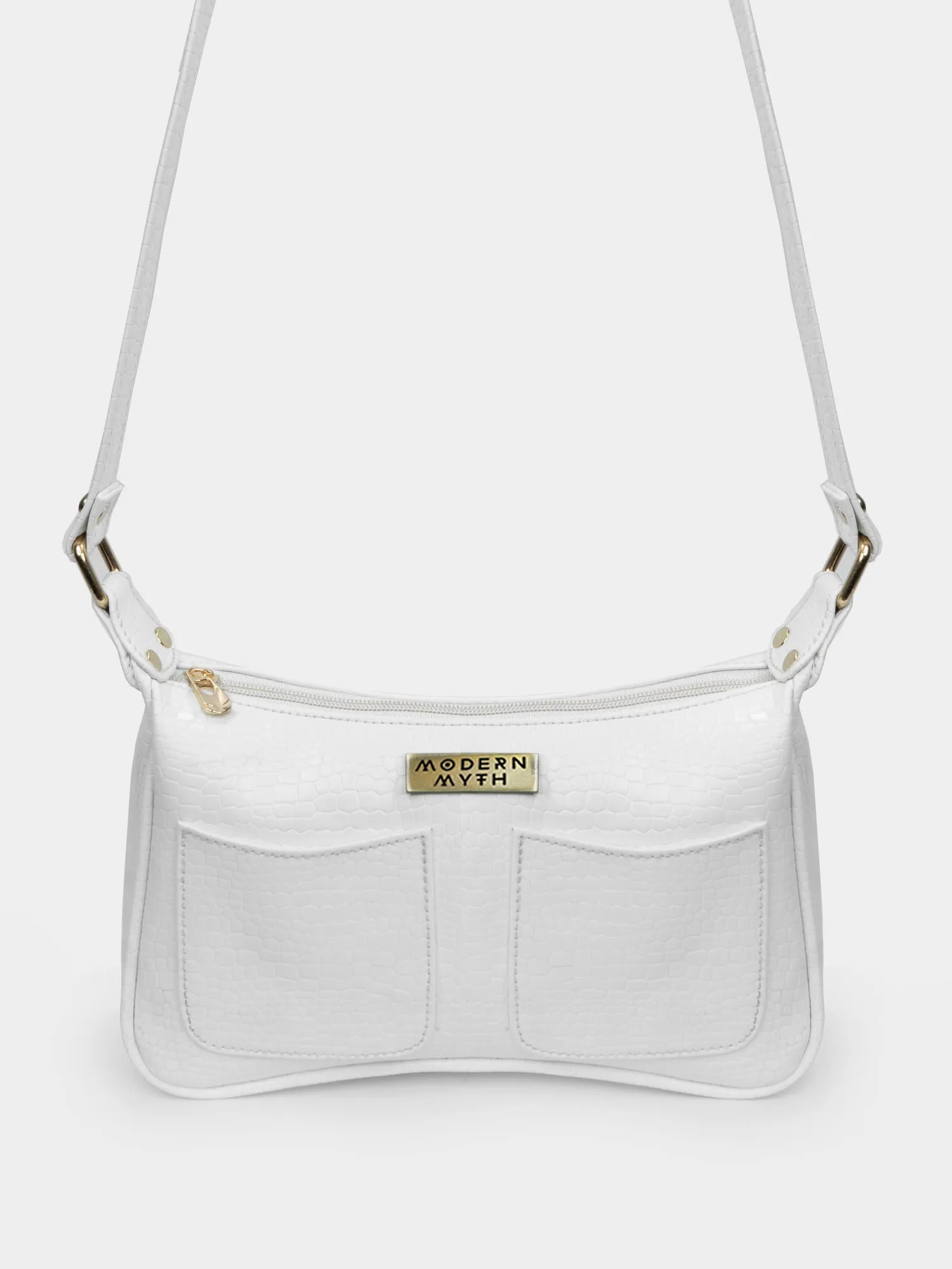 White Retro Shoulder Baguette With Twin Pockets | Modern Myth
