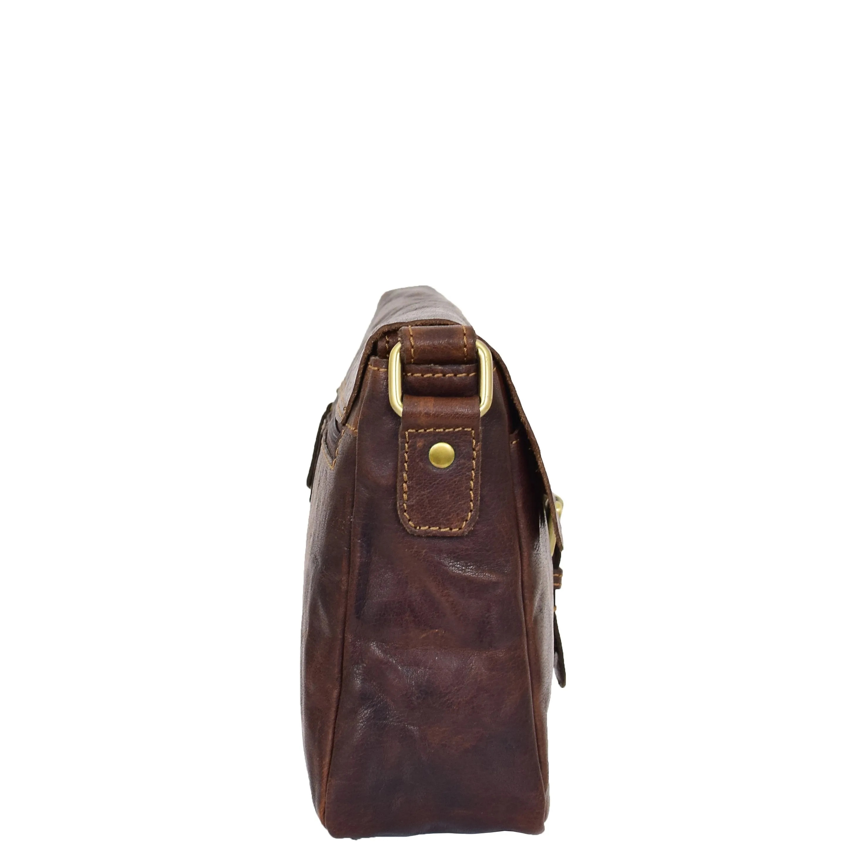 Womens Leather Classic Cross Body Shoulder Bag Hazel Brown